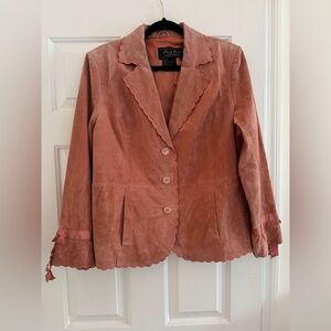 Terry Lewis Classic Luxuries Pink Suede Scalloped Edge Leather Jacket Blazer M
